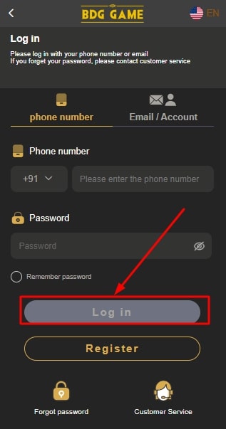 Login screen